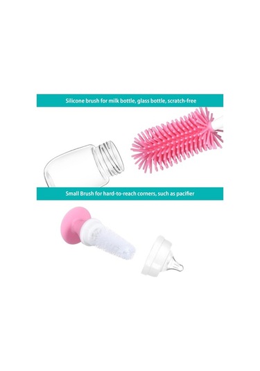 Flybuy 360 Derece Yumuşak Kıllı Silikon Biberon Fırçası - Uzun Saplı Bebek Şişe Temizleyici - Yeşil/pembe/mavi