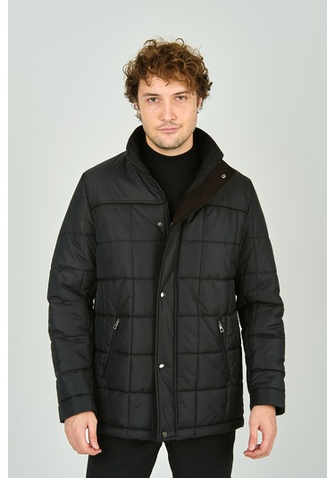 Daynax Erkek İçi Kürklü Dik Yaka Fermuar Ve Çıtçıt Kapamalı Mont Kaban 4000 Siyah Siyah