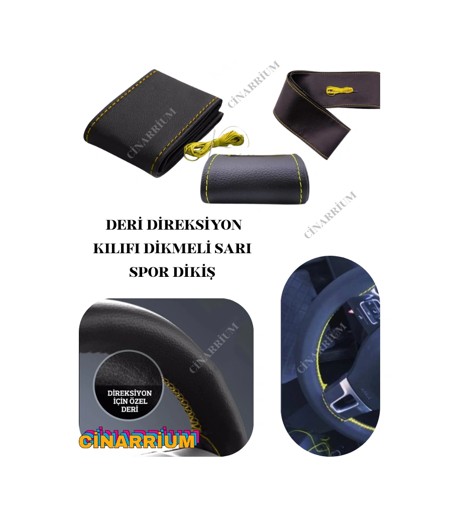 Ford Transit Yerli Üretim Suni Deri Direksiyon Kılıfı Dikmeli Sarı Spor Dikiş Çok Renkli