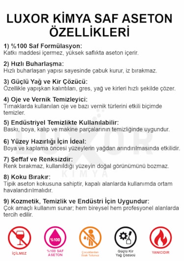 Luxor Kimya 200 ml Saf Aseton Oje Çıkarıcı Oje Temizleme 200 ml