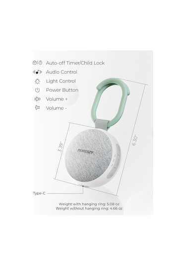 Bebek Ses Makinesi Ve Gece Işığı, 20 Ses, Usb-c, Bluetooth Gri