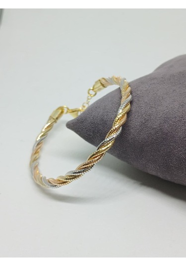 925 Ayar Üç Renkli Burma Model Kadın Gümüş Bileklik Gümüş Gold Rose Gold Gümüş
