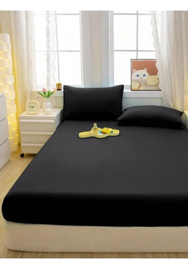 Totem Ranforce Yastık Kılıflı Lastikli Çarşaf Takımı 100 X 200 Tek Kişilik Siyah