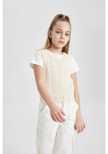 Defacto Kız Çocuk Bisiklet Yaka Atlet B8291A824HSER99 Ekru