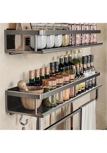 Duvar Rafı Mutfak Banyo Çok Fonksiyonlu Depolama Raf Mutfak Gri