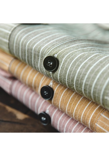 Sones Tw2007207 Erkek Vintage Çizgili Küba Yaka Gömlek Uzun Kollu Üst Yeşil Çok Renkli