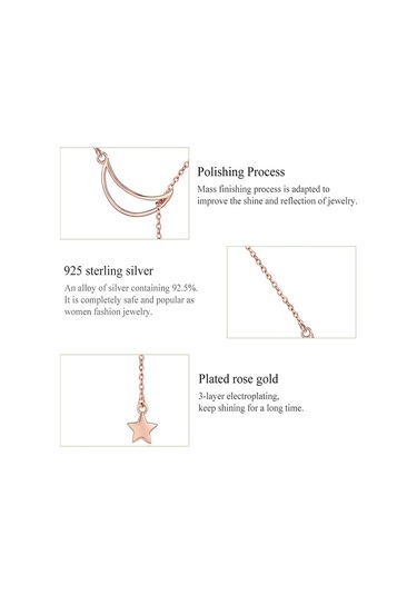 Star Moon S925 Ayar Gümüş Rose Altın Kaplama Kolye Çok Renkli