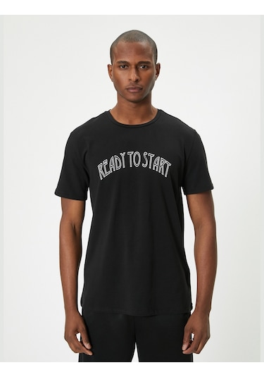 Koton Spor Tişört Slogan Baskılı Kısa Kollu Bisiklet Yaka Siyah 4sam10105nk Siyah