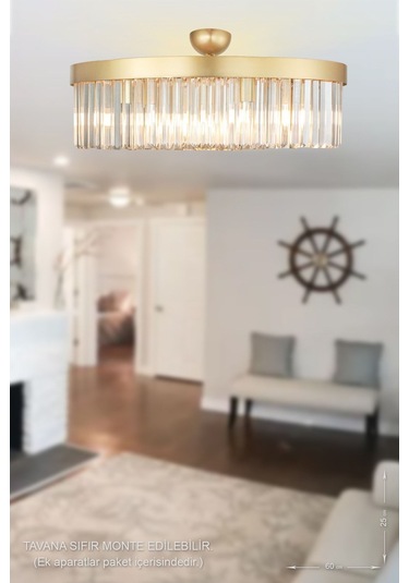 Desina 60'lık Kristal Taşlı Lüks Avize - Sarı-yaldız Sarı Yaldız