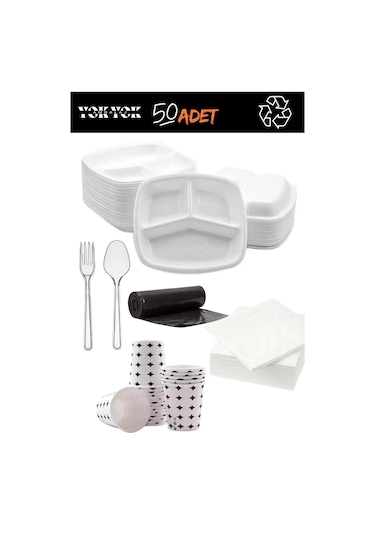 50 Adet 3 Gözlü Köpük Tabak/tabildot Set Çok Renkli