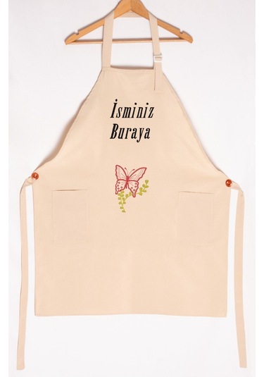 Mutfak Önlüğü Kişiye Ve İsme Özel Nakışlı Mutfak Önlüğü Kelebek01 Farklı Renkler Krem