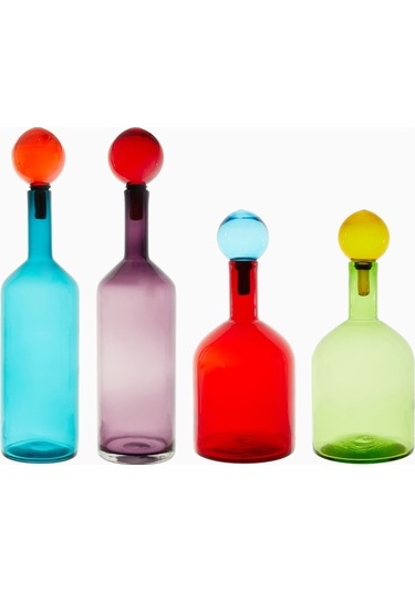 Polspotten Bubbles-bottles 4 Parça Çok Renkli El Işçiliği Cam Sürahi Seti