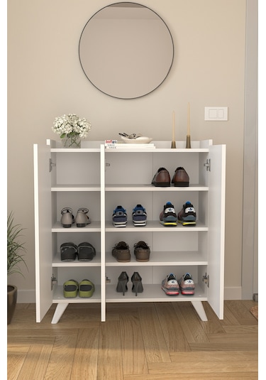 Bofigo 3 Kapaklı Ayakkabılık 8 Raflı Ayakkabılık Çok Amaçlı Dolap Ayakkabı Dolabı Kumsal Beyaz