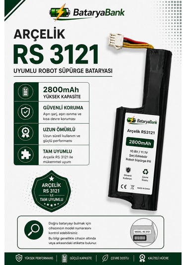 Arçelik Rs 3121 Uyumlu Robot Süpürge Bataryası 10.8v / 11.1v 2800mah Li-ion Şarj Edilebilir Pil