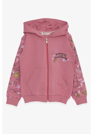 Kız Çocuk Hırka Çiçek Baskılı Gülkurusu (1-4 Yaş) Gülkurusu