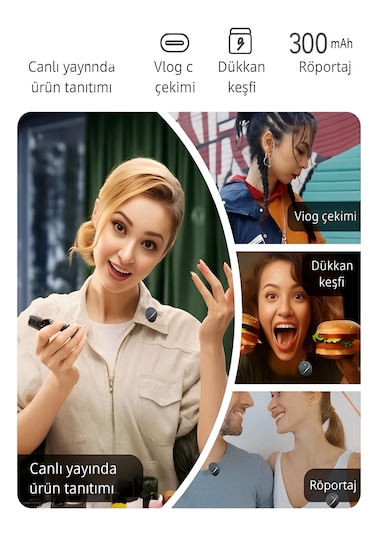 Type-c Girişli 300mah Dijital Ekranlı 2.4g Kablosuz Çift Yaka Mikrofonu Pro++
