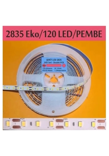 120 Ledli Pembe Işık Şerit Led 5 Metre 60 Watt Pembe 12 Volt