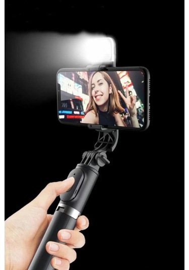 Buffer Kendiliğinden Işıklı Masaüstü Tripod Olabilen Telefon Tutuculu Kablosuz Kumandalı Selfie Çubuğu Çok Renkli