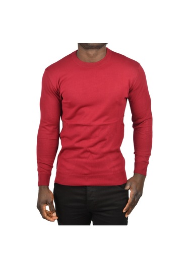 Deepsea Erkek Bordo Bisiklet Yaka Triko Dar Kalıp Tüylenmeyen Kazak 2505499 Bordo