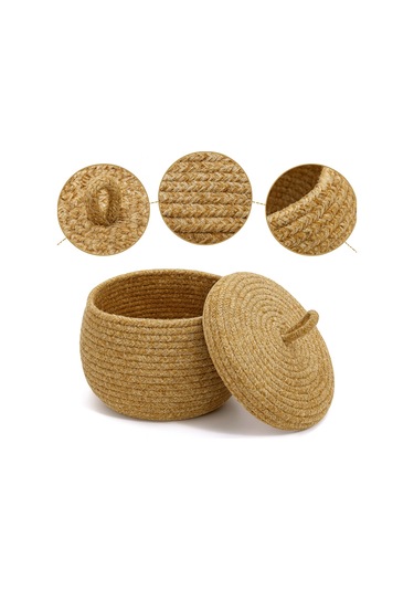 Mutfak, Banyo Ve Ev İçin Halat Hasır Sepet 17x21 Cm Kapaklı Saklama Sepeti Honeypot Hasır