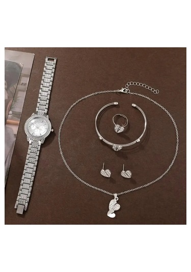 Vip Zarif 6 Parça Taşlı Kalp Motifli Takı Set