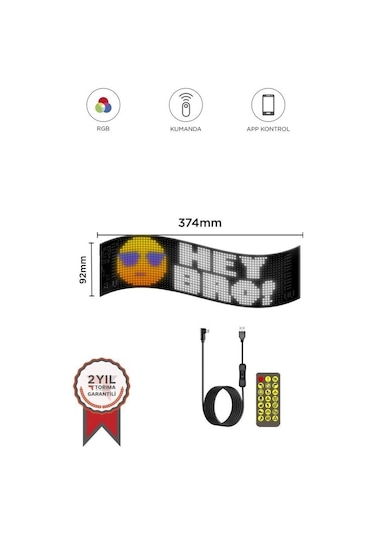 Rp937 Led Matrix Panel 16x64cm Telefon Kontrollü Kayar Led Animasyon Aydınlatma Çok Renkli