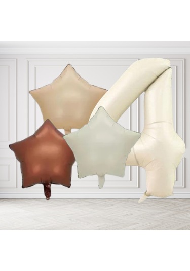 4 Yaş Retro Krem Bej Kahverengi Yıldız Folyo Balon Seti Krem Rakamlı Doğum Günü Şık Parti Süsleme Çok Renkli