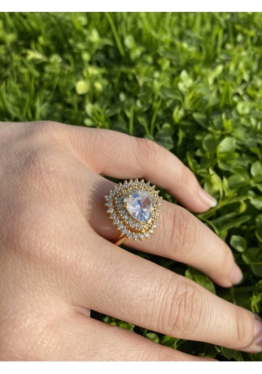 Kalp Charm Yüzük Zirkon Taşlı Gold