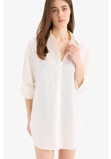 DeFacto Regular Fit Pamuklu Plaj Gömleği-Fall in Love W8241AZ25SMWT16 Beyaz