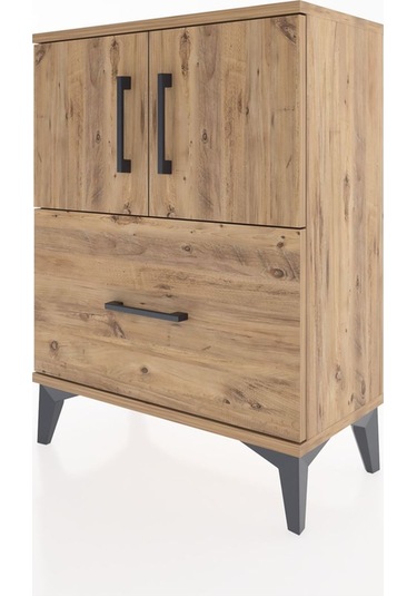 Arges Komodin Tek Raflı Tek Çekmeceli 2 Kapaklı 60x30x80 Çam-çam Çam