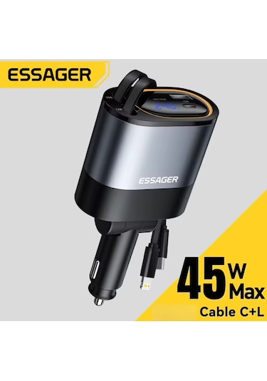 Essager 45w 4'ü 1'arada Geri Çekilebilir Kablo Type-c+iphone+usb