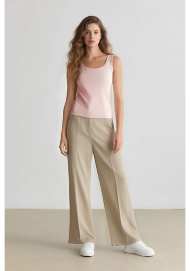 DeFacto Standart Boy Kumaş Palazzo Pantolon Wide Leg Geniş Bol Paça Basic Düz Yüksek Bel C6402AX25SPBG644