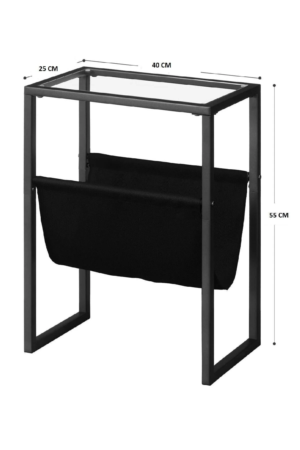 Temperli Cam Gazetelik Dergilik Yan Sehpa Koltuk Sehpası Siyah-şeffaf
