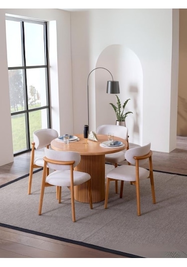 Luxor İskandinav Natural Ahşap Masa Sandalye Takımı 100x100 Natural