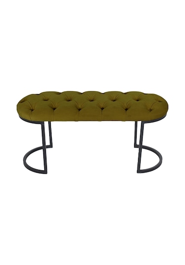 Elısse Black Puf - Metal Ayaklı Kapitoneli Model Puf, Hardal Bench