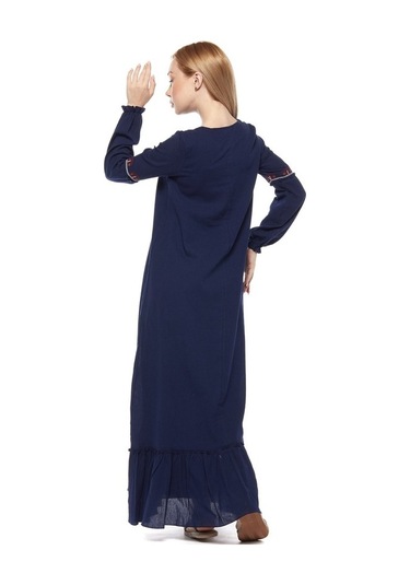 Şile Bezi Lacivert Uzun Kollu Püsküllü Elbise