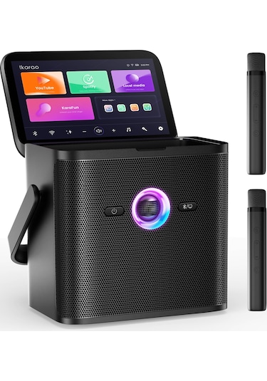 Ikarao Partybox Shell S3 80w Karaoke Bluetooth Hoparlör Seti, 7.1" Dahili Tablet, 2 Kablosuz Mikrofo