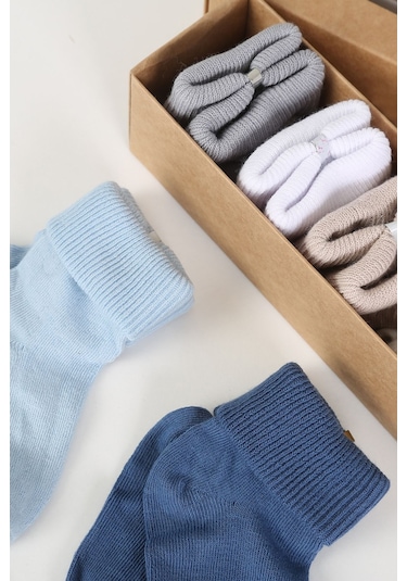 Organik Pamuklu 6'lı Yenidoğan Bebek Çorap Mavi