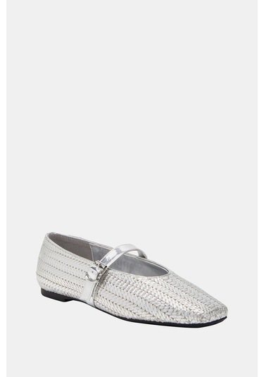 Katy Perry The Evie Marry Jane Woven Kadın Metalik Gümüş Hasır Örgü Babet Gümüş