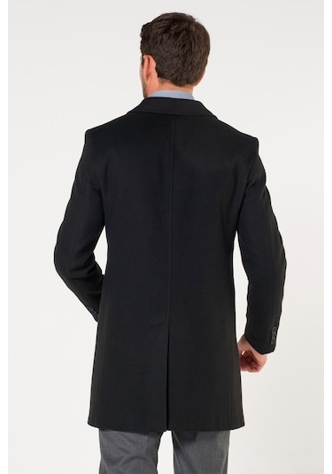 Slimfit V Yaka Kışlık Siyah Kaşe Kaban Palto Renkleri Mevcut-Siyah
