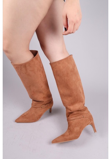 Vayzata Kemerli Süet Çekme Çizme Taba-8366 Taba