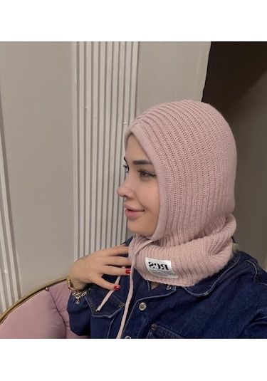 Kadın Kışlık Triko Örgü Balaklava Tesettür Başlık-şapka Siyah