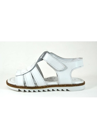 Bayrak Hakiki Deri Beyaz Püsküllü Kız Çocuk Sandalet 26-30 Beyaz