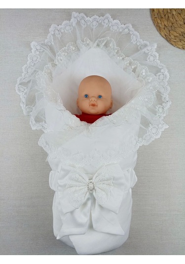 Yenidoğan İpek Pamuklu İnci Lüks Kundak Bebek Battaniyesi Ekru