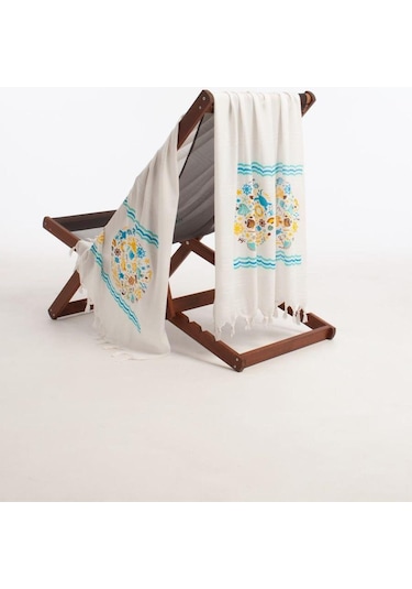 Varol Baskılı Bambu Peştemal Plaj Havlusu - Blue Marın Bluemarın/90x180 Krem