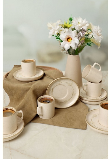 Taupe Bloom Nordic Kahve Takımı 12 Parça 6 Kişilik 22520-28