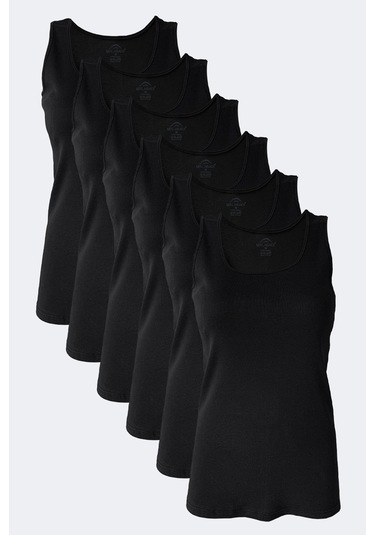 Malabadi Kadın Siyah 6 Lı Paket %100 Pamuk Ribana Kalın Askılı Atlet 106-e Siyah