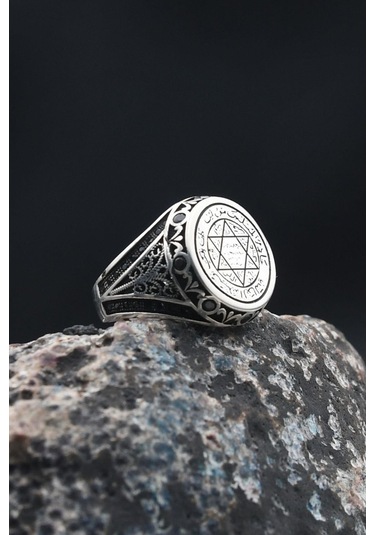 Doğal Oniks Taşlı Tesbih Ve 925 Ayar Gümüş Yüzük Hz. Süleyman Mührü Mikro Taş Süslemeli 901942 Gümüş