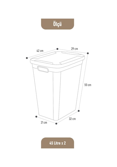 İronika Slim İki Bölmeli Kapaklı Dekoratif Kirli Çamaşır Sepeti 90 Litre Kahve - Beyaz Kahve