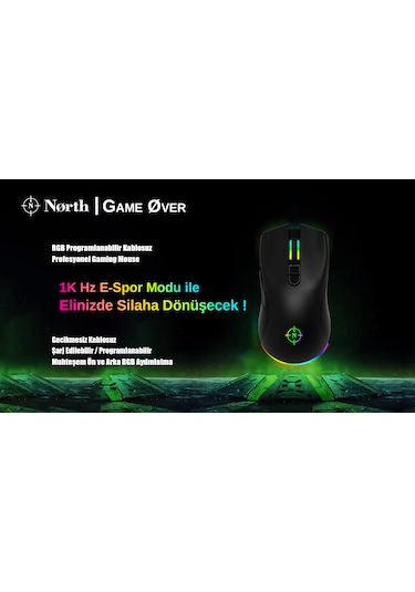 North Game Over Kablosuz Şarjlı RGB Optik Oyuncu Mouse